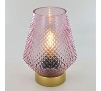 Pink LED Glass Lantern, Table lamp, Battery Powered, Cordless, Minimal, Textured Glass