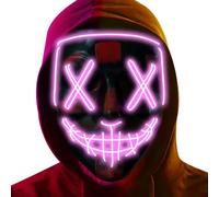 Pink LED Light Up Stitched Purge Mask, 3 Light Modes Colourful Rave Full Face Mask Cosplay Glow for Halloween/Christmas/Bonfire Night/Festival Costume Party Accessories