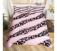 Pink Leopard Bedding Set King Kids Cheetah Print Comforter Cover Cute Pastel Bed Set Glitter Sequins Duvet Cover With Zipper Closure Animal Themed Quilt Cover Soft Cozy Breathable