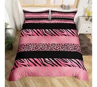 Pink Leopard Duvet Cover King Size,Zebra Skin Texture Fashion Romantic Comforter Cover for Kids Teens Adults Bedroom Decor,Abstract Animals Skin Stripes Bedding Set 2 Pillowcases,No Comforter