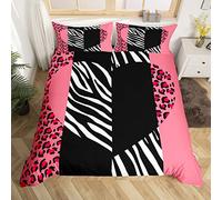Pink Leopard Duvet Cover Set King Size, Romantic Heart Print Bedding Set 3pcs for Kids Boys Girls, Black White Zebra Stripe Print Comforter Cover Animal Skin Quilt Cover with 2 Pillowcases