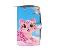 Pink Leopard in The Cloud Bifold Wallet for Men & Women, Slim PU Leather Wallets with 12 Card Slots | Zipper Cash Pocket | ID Window, Compact Travel Wallet for Daily Use