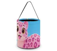 Pink Leopard in The Cloud Candy Bucket, Reusable Halloween Trick Or Treat Bags with Handle, Portable Candy Bag for Christmas, Party & Holiday Gift