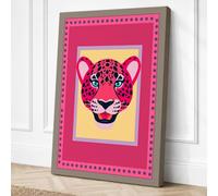 Pink Leopard Portrait Modern Canvas Wall Art Print 24x16 Inch (61 x 41 cm)