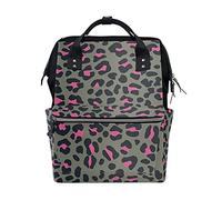 Pink Leopard Print Diaper Bag Backpack Mom Bag Casual Lightweight Large Capacity for Travel Mammy Women Girls