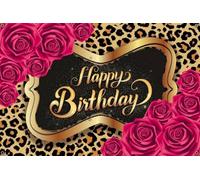 Pink Leopard Print Happy Birthday Backdrop Leopard Birthday Decorations Cheetah Wall Banner Balloons Roses Design Photography Background for Men Women Birthday Party Decors