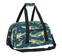 Pink Leopard Print Kids Overnighter Duffel Bags for Boys, Carry-On Size Sports Gym Bag with Front Zipper Pocket for School Practice or Overnight Travel Weekender Sleepover Tote Bag, Cute Alligators