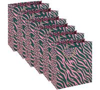 Pink Leopard Print Medium Gift Bags Pack Of 6 With Tags Ribbon Handle Birthday Present For Her Fashion Animal Pattern