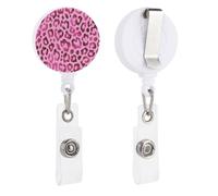 Pink Leopard Print Pattern with Glitter Retractable Badge Holder Reel Clip ID Card Holder for Doctor Nurse Student Office Worker