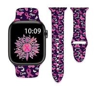 Pink Leopard Print Ribbon and Butterfly Breast Cancer Awareness Watch Bands Compatible with Apple Watch 38mm 40mm 41mm for Girls Women Men Silicone Strap Replacement for for IWatch Series SE 8 7 6 5 4