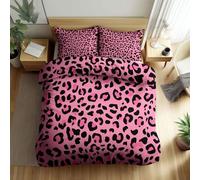 Pink Leopard Print Super King Duvet Cover Set - Reversible Animal Print Stripes Bedding - 3 Piece Ultra Soft Microfiber Quilt Cover with Hidden Zipper & Corner Ties, 260x220 cm, Aesthetic Room Decor