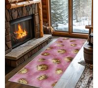Pink Leopard Runner Rug for Hallway Long Girl Aesthetic Gold Rug Runners for Hallways 90x300 cm, Long Door Mats Indoor Runners Non Slip Washable Carpet for Hall Living Room Kitchen Bedroom, Thin