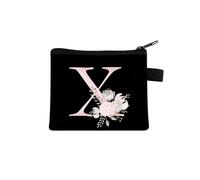 Pink Letter Flower Print Purse Cute Portable Zipper Key Storage Bag Small Fresh Canvas Zippered Children Coin Purse Clutch Bag(X)