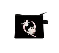 Pink Letter Flower Print Purse Cute Portable Zipper Key Storage Bag Small Fresh Canvas Zippered Children Coin Purse Clutch Bag(Q)