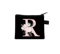 Pink Letter Flower Print Purse Cute Portable Zipper Key Storage Bag Small Fresh Canvas Zippered Children Coin Purse Clutch Bag(R)