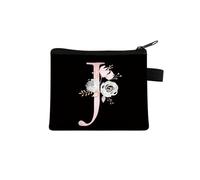 Pink Letter Flower Print Purse Cute Portable Zipper Key Storage Bag Small Fresh Canvas Zippered Children Coin Purse Clutch Bag(J)