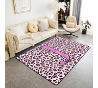 Pink Letter J for Kids Teens Adults,Leopard Monogrammed Area Rugs 100x150cm for Bedroom Living Room - Animal Skin Print Modern Floor Carpet Farmhouse Cheetah Print Large Rugs Non Shedding Carpet