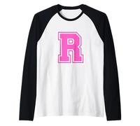 Pink Letter R Monogram Initial for First Name Last Name R Raglan Baseball Tee
