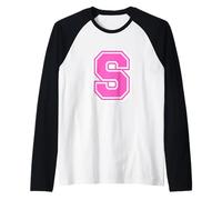 Pink Letter S Monogram Initial for First Name Last Name S Raglan Baseball Tee