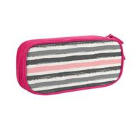Pink Light and Dark Gray Stripes Print Stationery Bag Lightweight Pen Pouch School College Office Travel Boys Girls Adults