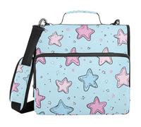 Pink Light Blue Stars Doodle Art 3 Rings Binder with Zipper with Strap Includes Zip Pocket Zippered Portfolio for School
