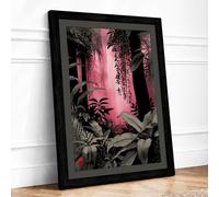 Pink Light Through Jungle Surrealism Framed Wall Art Print A2 (59.4×42cm) Black, Wall Decor for Living Room, Bedroom, Office & Home, Ready to Hang, Art Gift