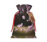 Pink Lilac Petals Printed Drawstring Christmas Linen Gift Bag, Perfect For Gift Bags, Candy Bags