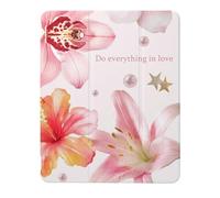 Pink Lilies and Hibiscus Flowers Case Compatible with IPad 9th 8th 7th Generation 10.9 Inch 2021/2019/2018,Funny Cover with Trifold Stand + Pencil Holder for Boys Girls,iPad Pro 13inch 2024