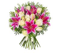 Pink Lilies & Roses Fresh Bouquet - Birthday, Anniversary, Thank You, Get Well Gift