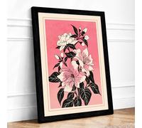 Pink Lily Cluster Botanical Framed Wall Art Print A3 (42×29.7cm) Black, Wall Decor for Living Room, Bedroom, Office & Home, Ready to Hang, Art Gift