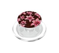 Pink Lily Floral Dark Brown Leopard Botanical Pattern Art PopSockets PopGrip for MagSafe