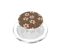 Pink Lily Leopard Print Floral Brown Animal Pattern Art PopSockets PopGrip for MagSafe