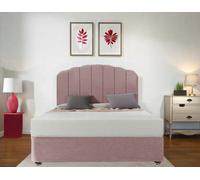 Pink Linen Look King Size Bed Set with 26" Curved Headboard,10"Coil Mattress & 2 Drawer DECORE4U LTD Pink Double