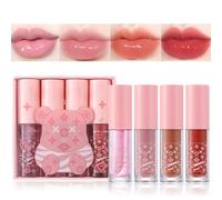 Pink Lip Gloss Set and Lip Oil - 4pcs Lip Oil Clear Plumping Lip gloss Non-sticky Moisturizing - Pink Nude Red Lifter Gloss - Tinted Lipgloss Gift For Women and Teenage Girl