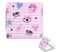 Pink Lips and Hearts Magnifying Mirror, 1X/2X Square Folding Mirror, Pu Leather Portable Mini Handbag Essentials Mirrors, Travel Small Mirrors, Small Gifts, Gifts for Women
