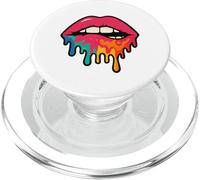 Pink Lips Biting Lip with Colorful Dripping Paint PopSockets PopGrip for MagSafe