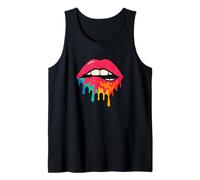 Pink Lips Biting Lip with Colorful Dripping Paint Tank Top