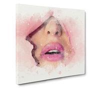 Pink Lips Breaking Through Canvas Print | Gallery Wrapped 30mm Frame Wall Art | 14x14 inches | Ready to Hang | Abstract Picture | Living Room Bedroom Lounge Office