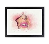 Pink Lips Breaking Through In Abstract Modern Art Framed Print | A4 Black Framed Wall Art | Ready to Hang | Abstract Fantasy Picture | Living Room Bedroom Lounge Office