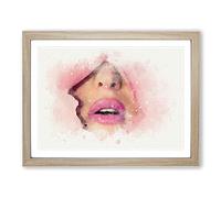 Pink Lips Breaking Through In Abstract Modern Art Framed Print | A4 Oak Framed Wall Art | Ready to Hang | Abstract Fantasy Picture | Living Room Bedroom Lounge Office