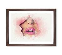 Pink Lips Breaking Through In Abstract Modern Art Framed Print | A4 Walnut Framed Wall Art | Ready to Hang | Abstract Fantasy Picture | Living Room Bedroom Lounge Office
