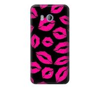 Pink Lips Kisses on Black Case Cover For HTC U11