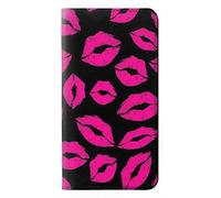 Pink Lips Kisses on Black PU Leather Flip Case Cover For Samsung Galaxy A41