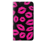 Pink Lips Kisses on Black PU Leather Flip Case Cover For Samsung Galaxy A8 Plus (2018)