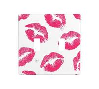 Pink Lipstick Kiss Mark Pattern Double Gang Toggle Light Cover Wall Plate Switch Decor Standard Size - 11.4x11.4cm