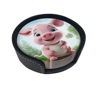 Pink Little Pig Coasters For Drinks Set Of 6 Leather Tea Cup Coaster Drink Coasters For Cup Kitchen Bar Home Decor Housewarming Gift