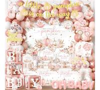 Pink Little Pumpkin Baby Shower Decorations Girl, All-in-1 Boho A Sweet Little Pumpkin is On The Way Balloon Arch with Baby Boxes Plates Napkins Cake Toppers Tablecloth Backdrop for Fall Thanksgiving