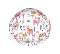 Pink Llama Alpaca Shower Caps For Women,Waterproof Reusable Shower Hair Caps Bath Caps Turban Shower Cap For Girls