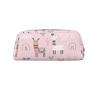 Pink Llama Cactus Printing Leather Pencil Pouch Pen Case Elegant and Practical Bag for Students Perfect for Office School