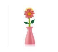 (Pink) Long Flower Handle Pan Brush Storage Bottle Cleaner Tool Creativity Decoration